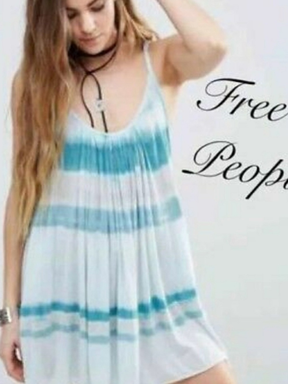 Free People We The Free + Teal and White Striped Swing Dress/Top